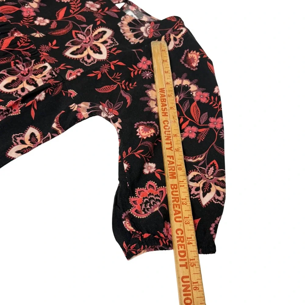 Old Navy Girls Large Floral Babydoll Dress Black Pink 3/4 Sleeve Cotton Mix